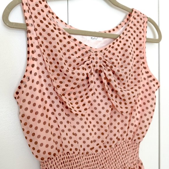 Katie Baby Pink w/ Chocolate Brown Polkadot Dress - Picture 3 of 7